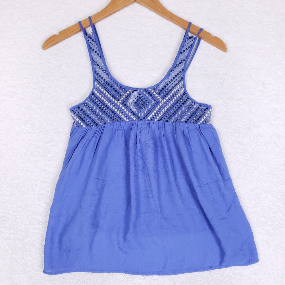 Aeropostale Embroidered Cami Tank Top Womens XS Blue Boho‎ Festival Comfort